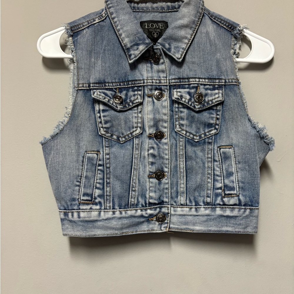 Love Culture Blue Denim Vest Cropped Sleeveless